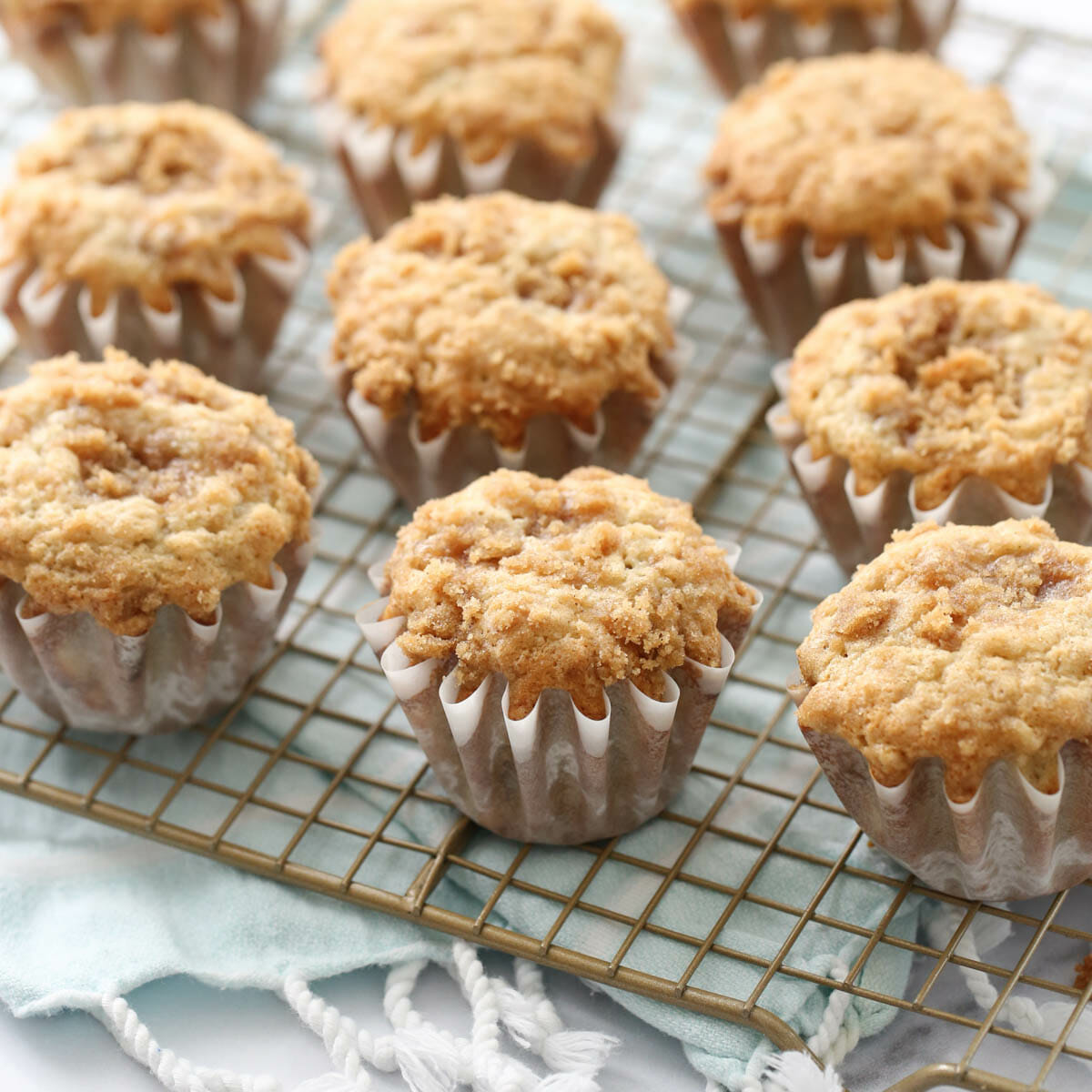 banana crumb muffins on cooling rack