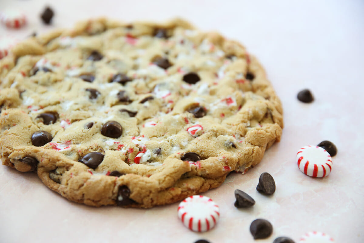 chocolate chip candy cane cookie