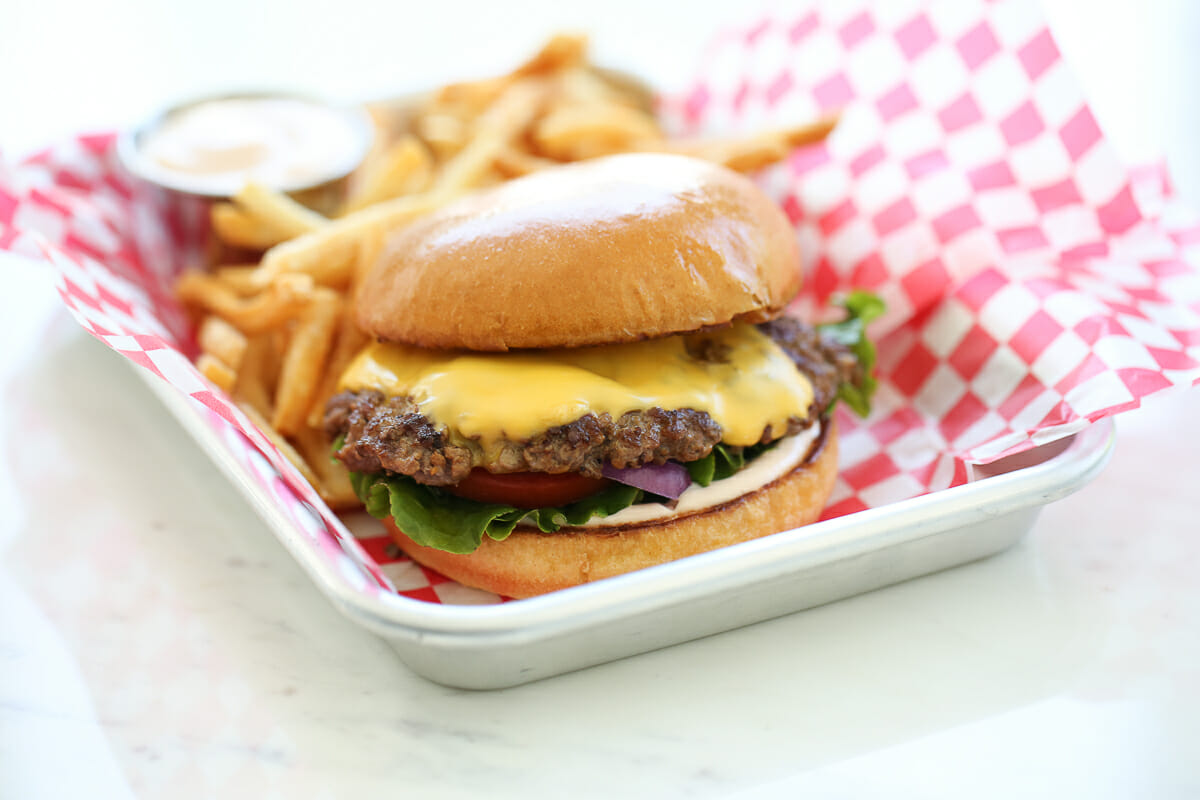 Hamburger and Fries on a tray