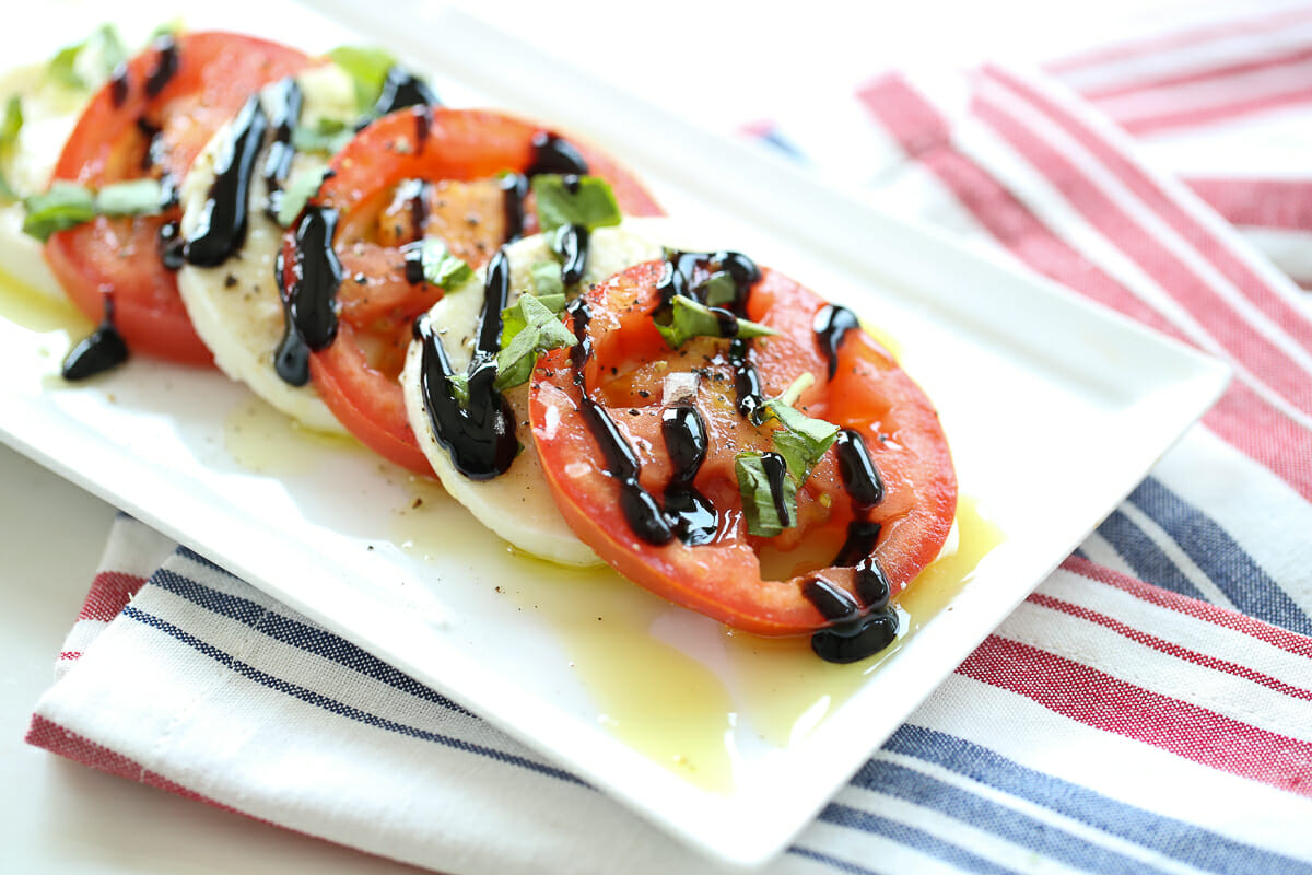 balsamic drizzle on caprese salad