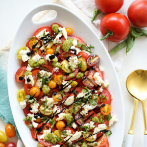 Layered Caprese Salad in a Serving Dish