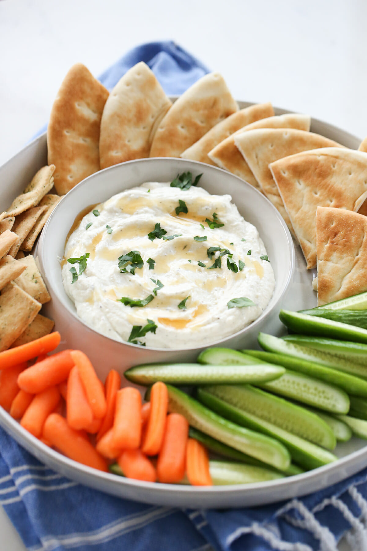 whipped feta dip in a bowl