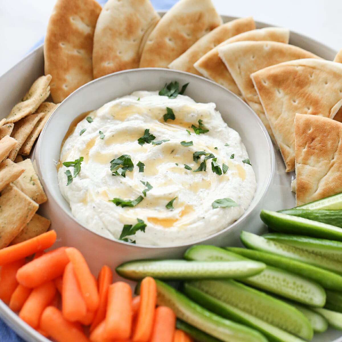 whipped feta dip in a bowl