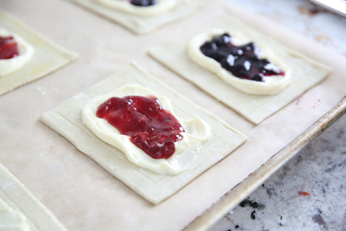 jam and cheese filling on puff pastry