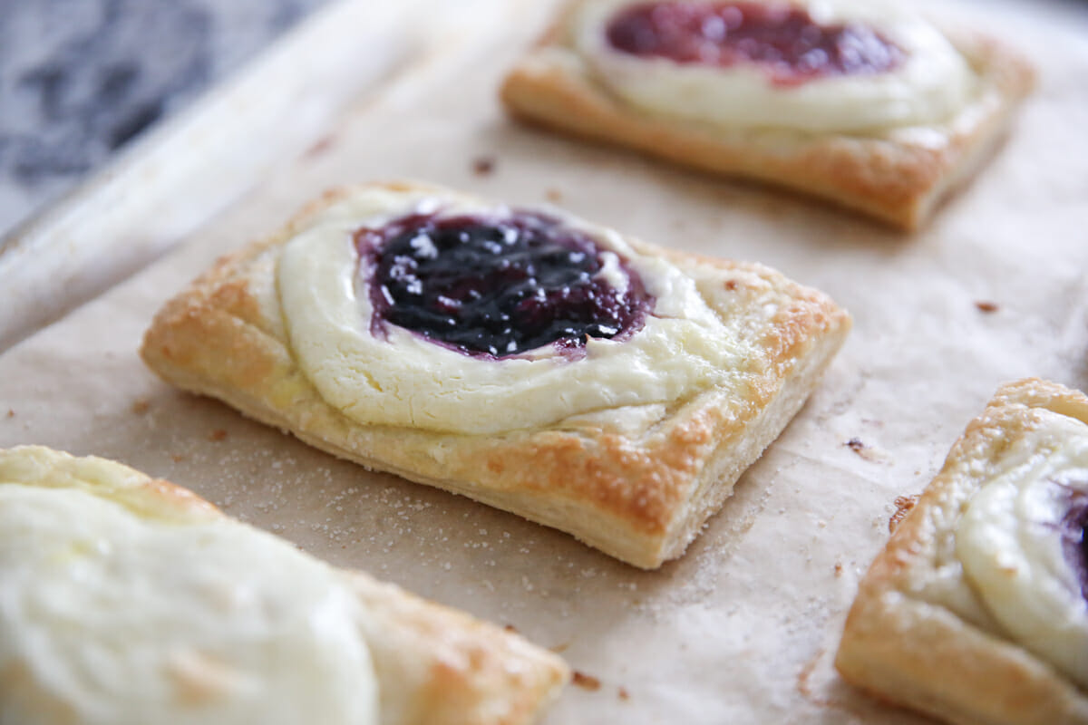 Danishes on baking sheet