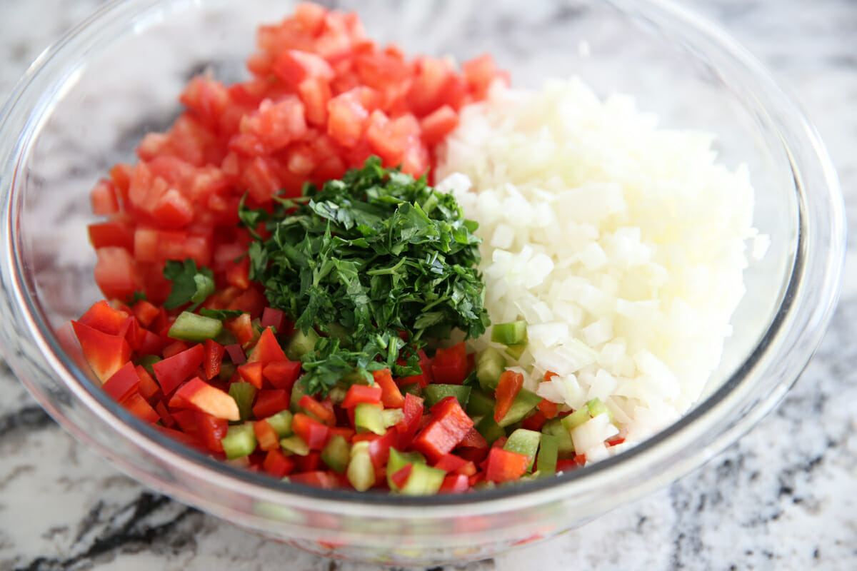 brazilian vinaigrette in mixing bowl