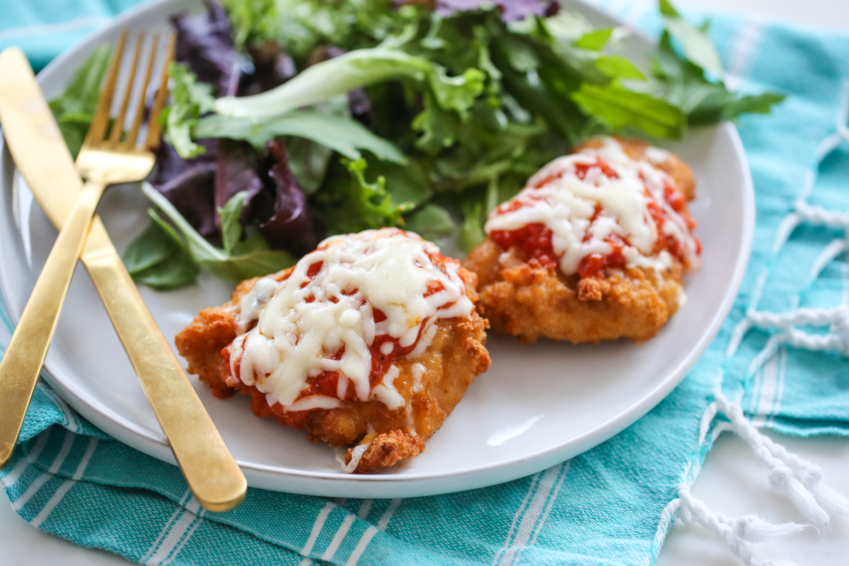 easy chicken parm on a plate