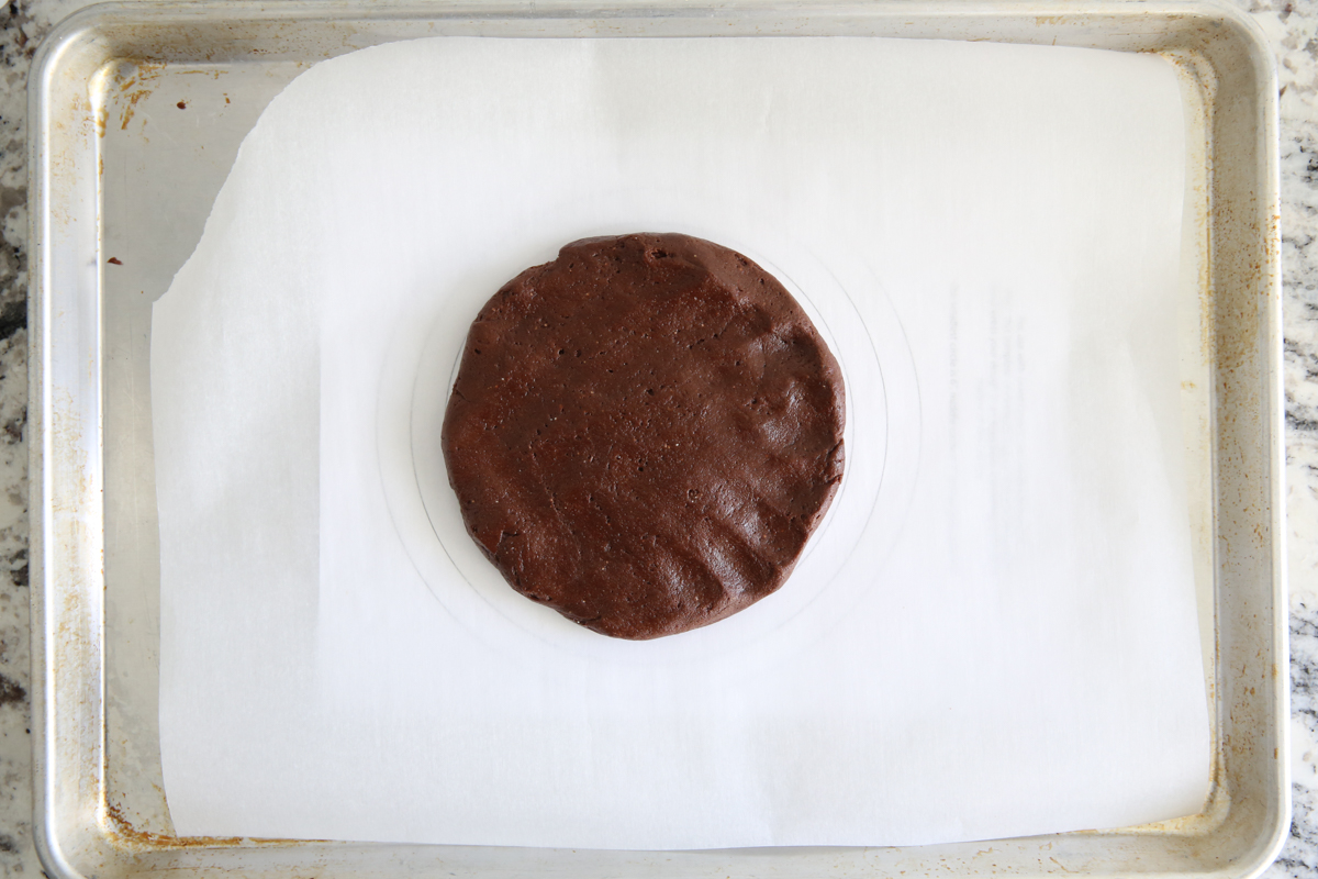 chocolate cookie dough on baking sheet