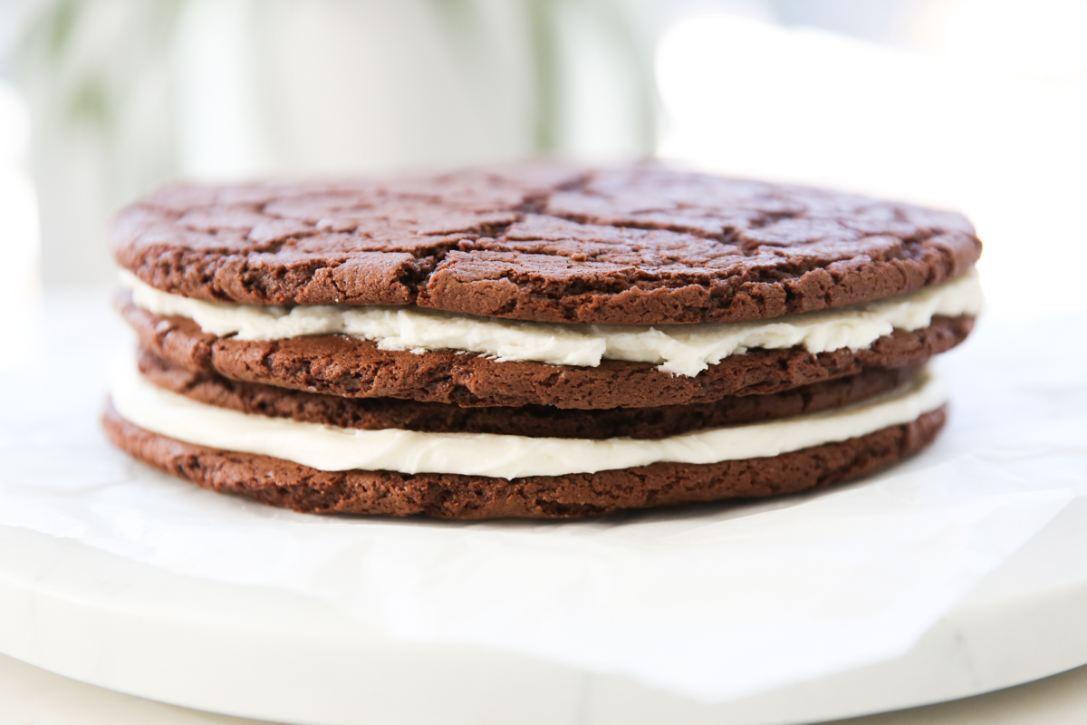 giant chocolate sandwich cookie