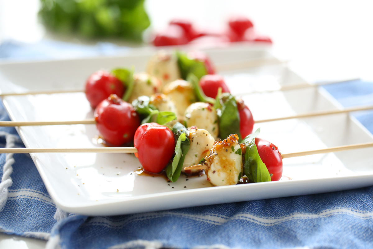 caprese appetizers on a platter