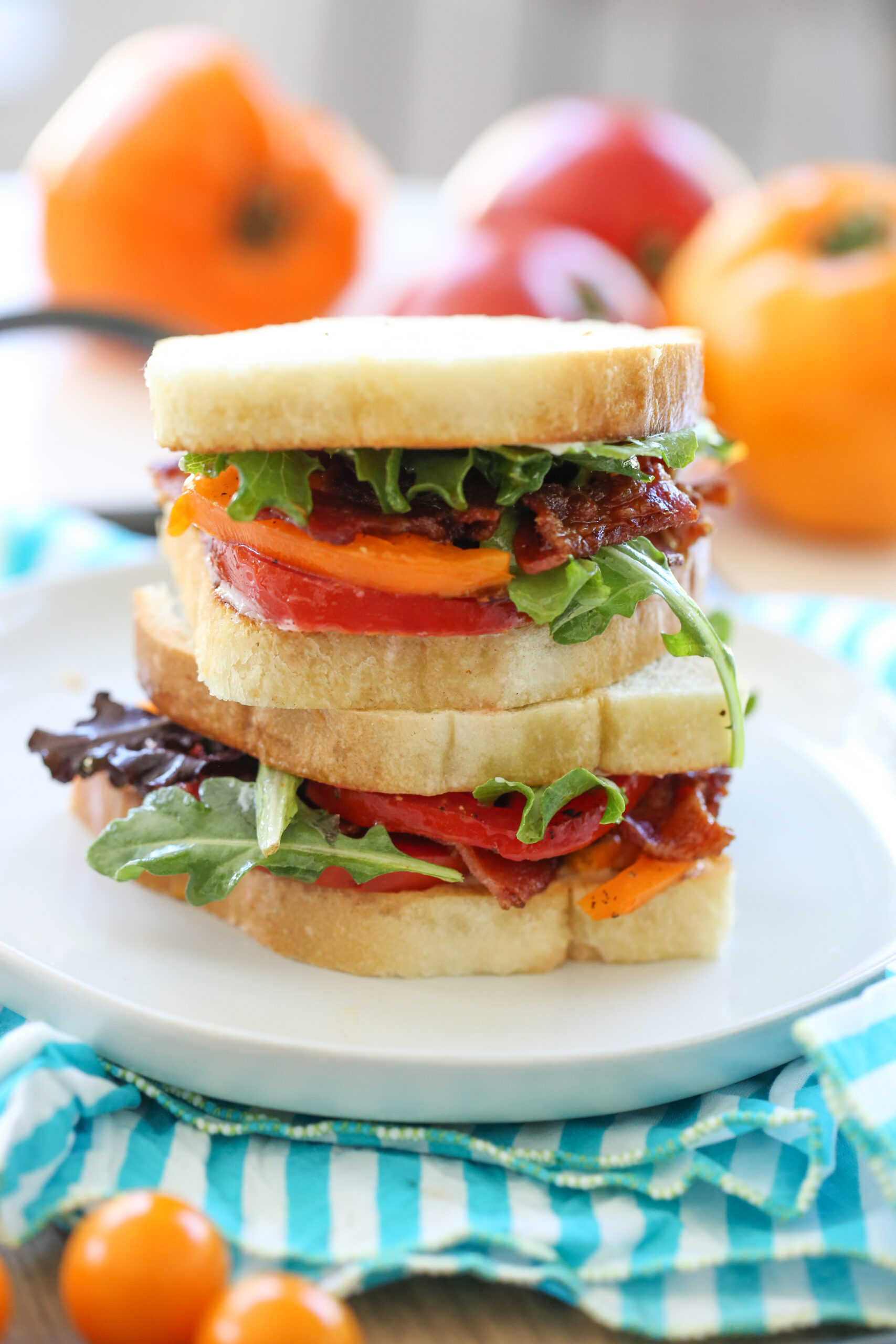 stacked blt on plate