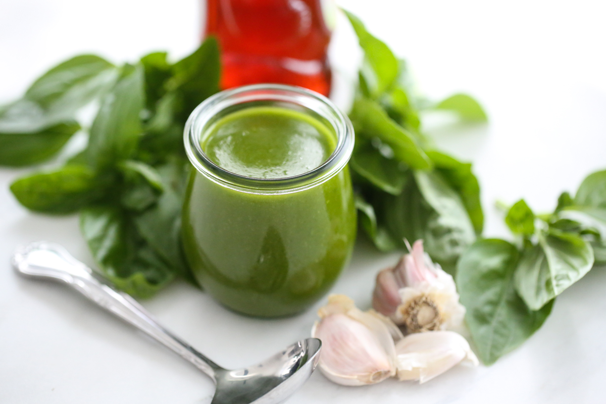 Honey Basil Vinaigrette in a jar