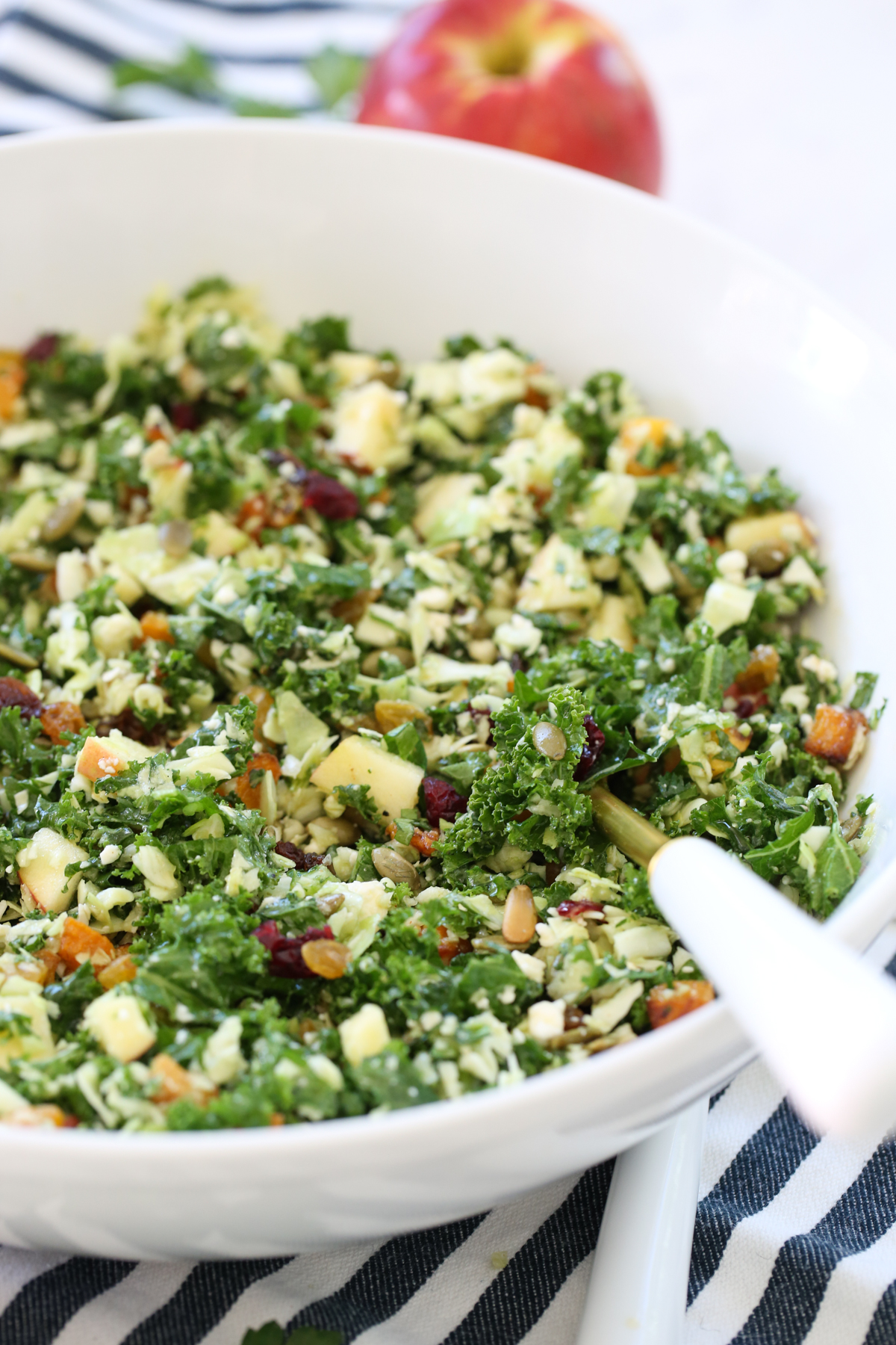 kale chop salad ingredients in a bowl