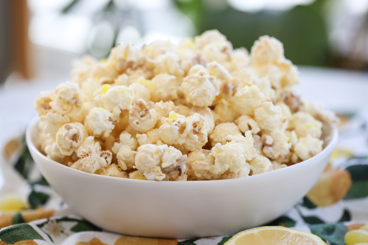 lemon popcorn in a bowl