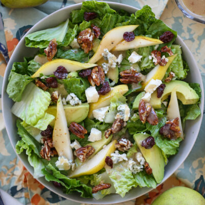 Pear and Blue Cheese Salad plated in a bowl