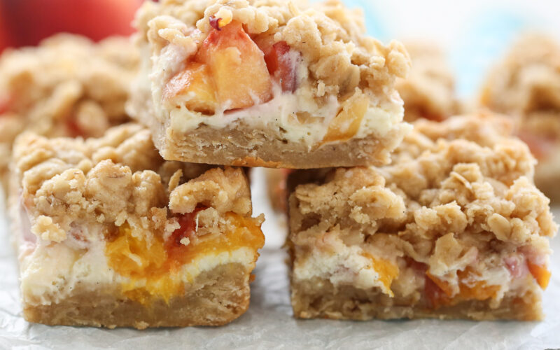 Our Best Bites Peach Crumble Cheesecake Bars