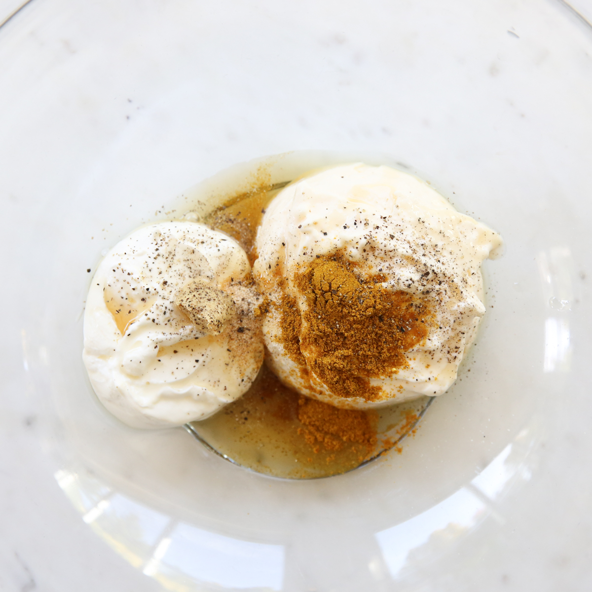 chicken salad sauce. ingredients in a bowl