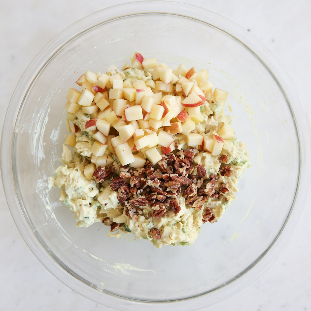 chicken salad ingredients in a bowl