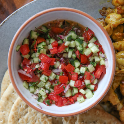 Tomato and cucumber salad in a bowl