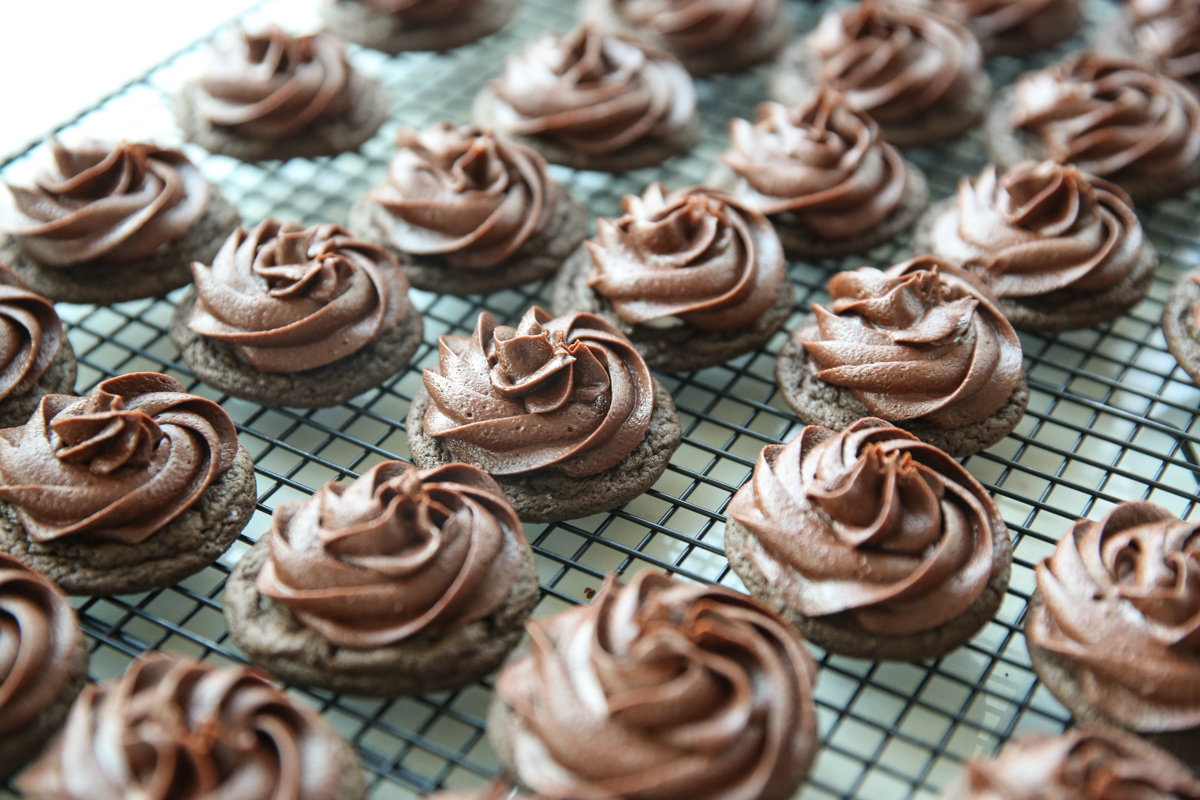 chocolate cookies on a cooling rack