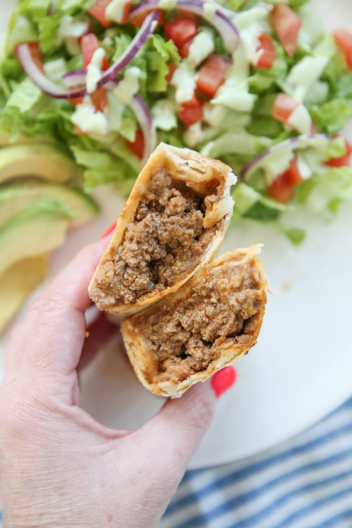 burrito stuffed with bean, beef, and cheese.