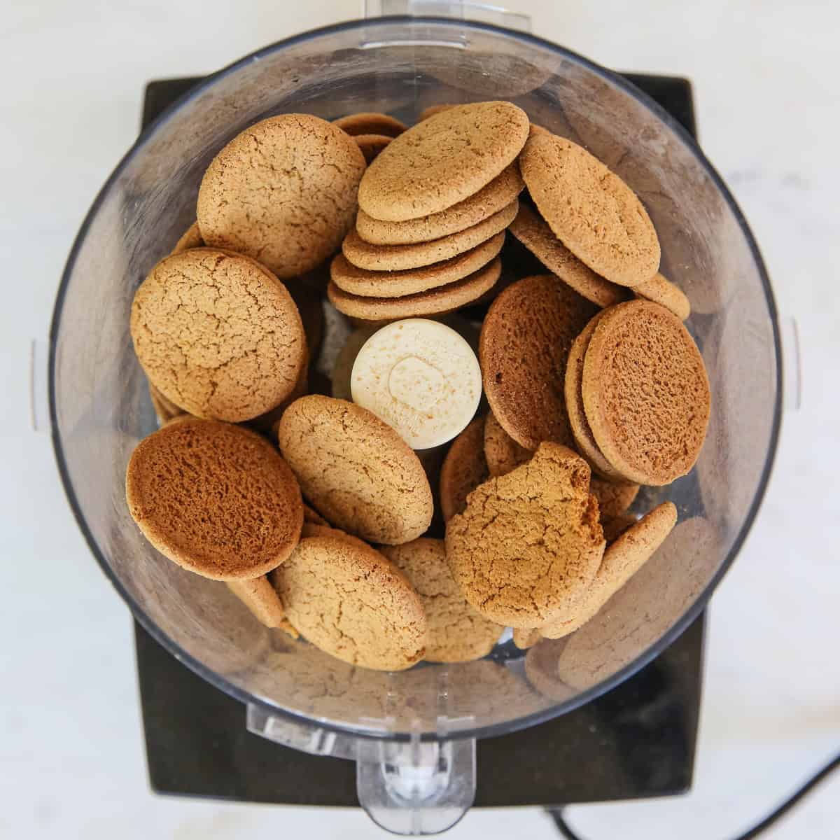 food processor filled with gingersnap cookies