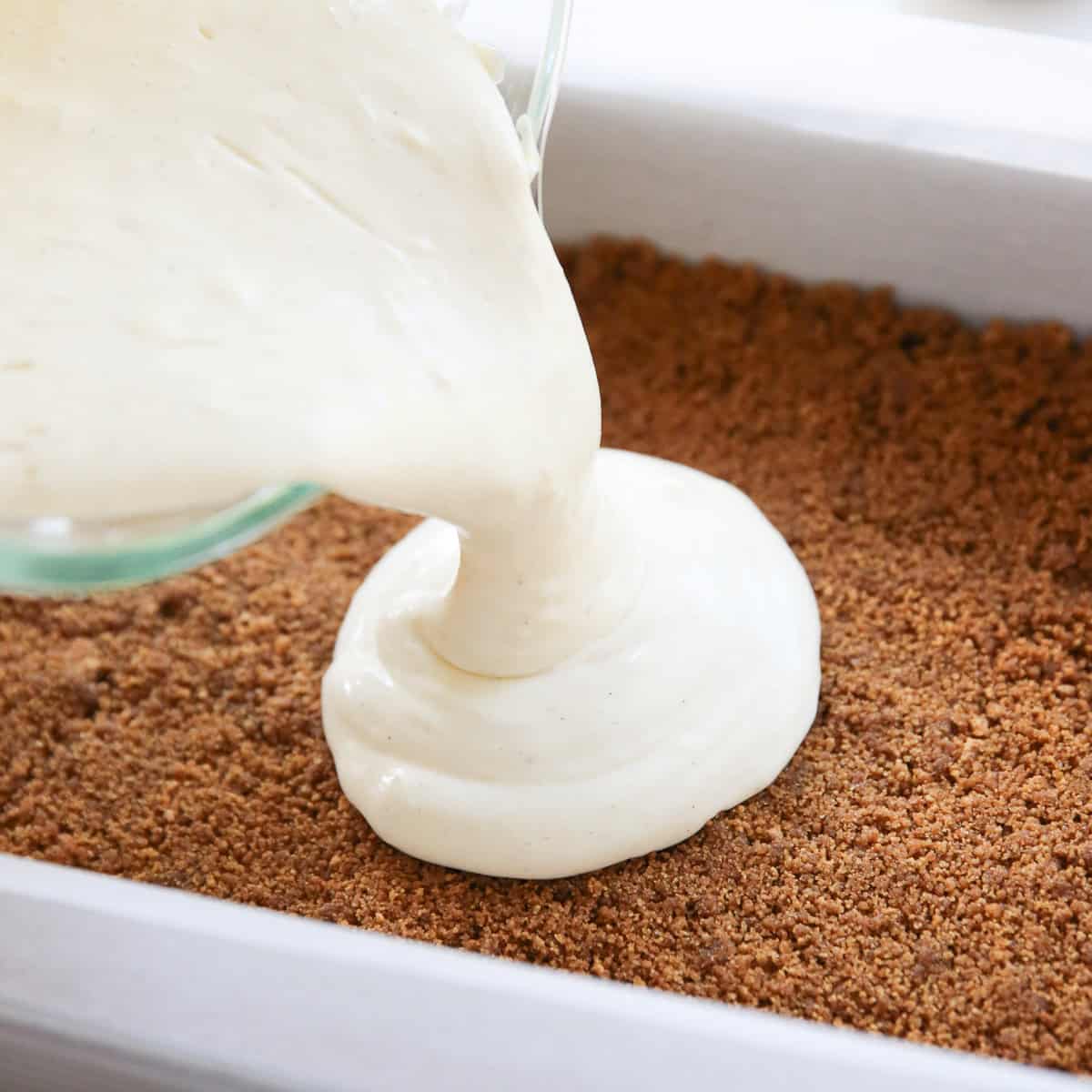 pouring batter on top of crust