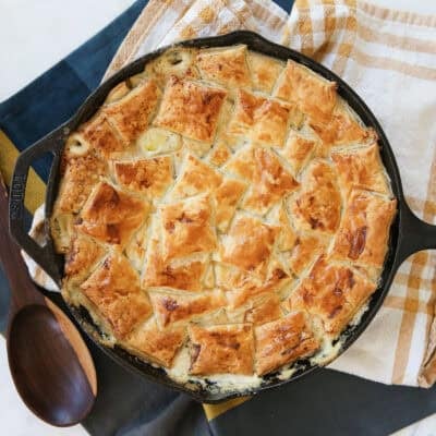 finished pot pie in a skillet