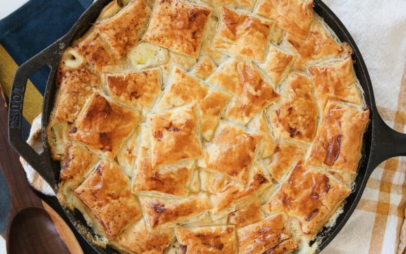 finished pot pie in a skillet