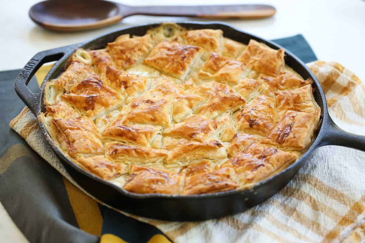 baked chicken pot pie in a skillet